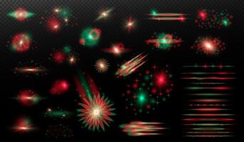 a collection of red and green. fireworks vector