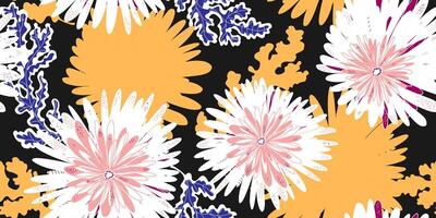 a pattern with flowers on a black background vector