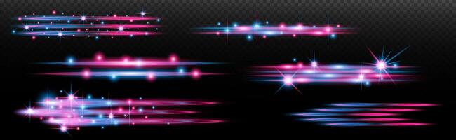 a set of glowing lights on a black background vector