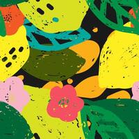 a colorful pattern with, lemons and flowers vector