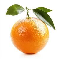 Orange fruit with green leaves on a white isolated background, showcasing vibrant color and freshness. photo