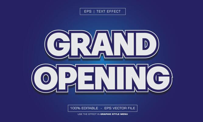Grand opening text effect with blue background
