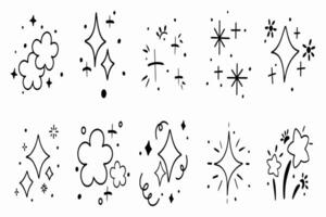 hand drawn a set of black and white drawings of stars and stars vector