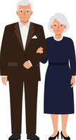 Elderly couple standing together in a loving embrace, dressed elegantly in minimal flat design art vector