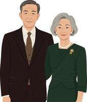 Couple standing together in formal attire with elegant expressions, minimal color palette and clean lines, illustration vector