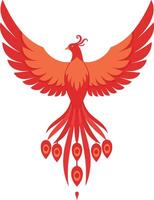 Fiery phoenix rising from the ashes in a vibrant red and orange color scheme, showcasing a flat design style in stunning art vector