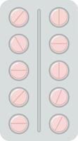 Flat design illustration of a medication blister pack containing pink tablets with a clean and minimal aesthetic in art vector