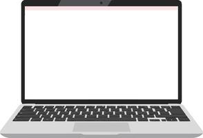 Sleek open laptop with black keyboard and blank screen in minimalistic design style, showcasing modern technology in flat illustration vector