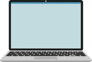 Laptop computer displayed with a sleek design in minimal style showcasing a light blue screen against a white background illustration vector