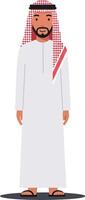 A man in traditional attire standing confidently with a welcoming expression in a flat illustration showcasing cultural attire and pride vector