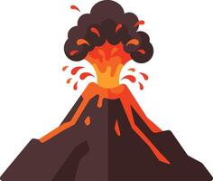 Erupting volcano spewing lava and ash in a dramatic scene, showcasing vibrant colors in a flat design art vector