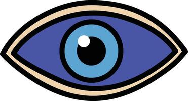 Stylized blue eye with bold outlines in a flat design style, showcasing simple shapes and vibrant colors in art vector
