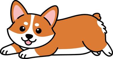 Playful corgi lounging on a white background in a flat and colorful design style, showcasing its joyful expression in art vector