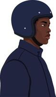 Profile view of a young man wearing a navy helmet, showcasing a minimal design style, emphasizing determination and focus in art vector
