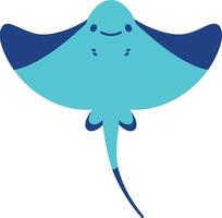 Cute cartoon stingray character swimming gracefully in vibrant blue colors with a playful expression, showcasing a minimal and cheerful design style in illustration vector