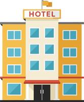 A modern hotel building with a vibrant yellow facade and blue windows in a flat design style showcasing hospitality art vector