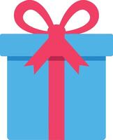 A bright blue gift box adorned with a vibrant pink ribbon showcasing a flat design style in cheerful art vector