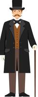 A distinguished gentleman in a top hat and formal attire, standing confidently with a cane, illustrated in a minimal and modern design style, art vector
