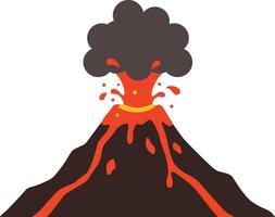 Erupting volcano with flowing lava and billowing smoke in flat design style art vector