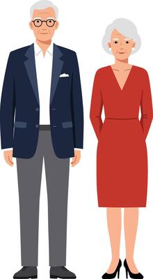 Elderly couple standing together in a minimal, flat design style showcasing affection and warmth in art