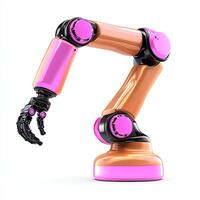 A futuristic robotic arm showcasing bright colors and advanced design. Perfect for illustrating concepts in automation, engineering, and the future of technology. photo
