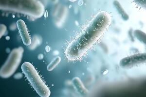 Intricate microscopic view of bacteria, showcasing their unique shapes and structures. Ideal for educational and scientific uses, illustrating the complexity of microbial life. photo