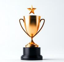 A gleaming golden trophy with a star on top, symbolizing victory and achievement. Perfect for celebrating success and honoring accomplishments in various fields. photo