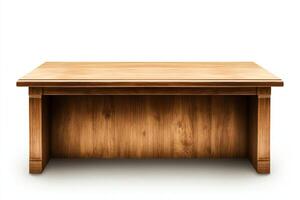 A polished wooden desk with a sleek design, ideal for modern office spaces or home workstations. Perfect for enhancing productivity and creating a professional atmosphere. photo