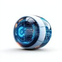 A futuristic digital sphere with vibrant blue circuitry design, representing advanced technology and innovation. Ideal for showcasing concepts related to digital transformation. photo