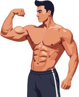 Athletic man flexing his bicep in a confident pose showcasing muscular definition in a minimal and modern style illustration vector