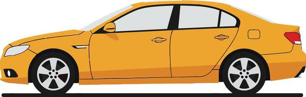 Bright yellow sedan car in a flat design style showcasing smooth lines and modern features, emphasizing simplicity and elegance in art vector