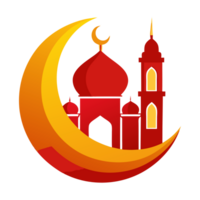 Ramadan Kareem Element Red and golden Moon and Mosque isolated on transparent background png