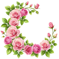 3d Pink Roses Corner Frame isolated on transparent background png