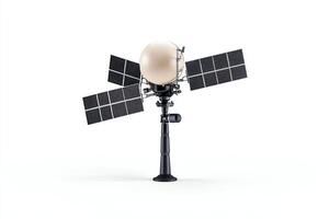 An advanced satellite communication dish equipped with solar panels, designed for efficient data transmission and minimal environmental impact photo