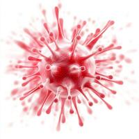 An abstract representation of a virus, showcasing its structure with spikes and a vibrant red hue. This image illustrates the microscopic world and the complexities of pathogens. photo