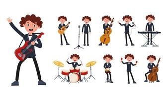 Musician playing multiple instruments in a lively performance setting vector