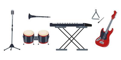 Musical instruments arranged creatively for a vibrant performance setup vector