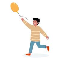 Child joyfully running with a yellow balloon in a playful setting outdoors vector