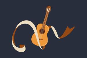 Guitar surrounded by flowing ribbons in a minimalist art design vector