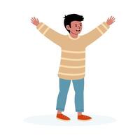 Cheerful child with outstretched arms expressing joy in playful attire vector