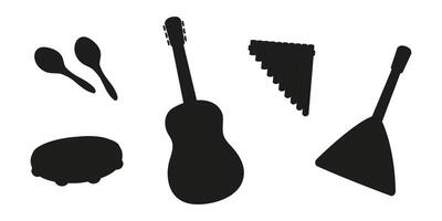 Musical instruments silhouette display featuring various percussion and string items vector