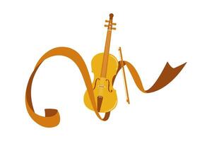 Musical instruments intertwined with flowing ribbons create a vivid artistic representation vector