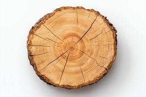 A close-up view of a tree trunk slice, showcasing intricate rings and textures, symbolizing growth, nature, and the passage of time. Suitable for nature-related themes. photo