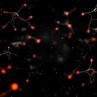 Abstract representation of molecular structures in a dark environment, featuring glowing red and orange elements that symbolize energy, connection, and the essence of life. photo