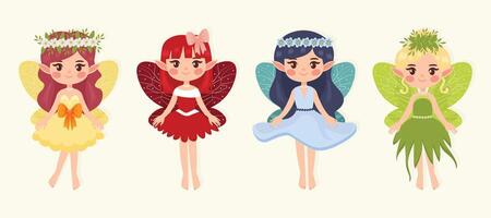 set of small cute forest fairies isolated on a white background flat illustration vector