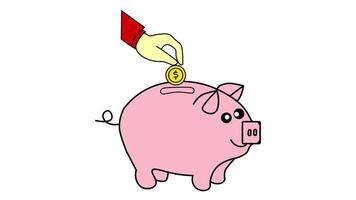 Animated Hand Inserting Coin into Savings Box video