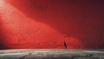 Red Grunge Textured Wall and Floor Background Ideal for Adding Text or Graphics in Creative Projects photo
