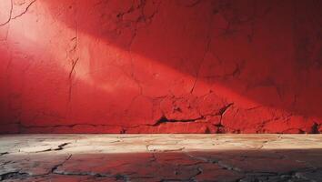 Red Grunge Textured Wall and Floor Background Ideal for Adding Text or Graphics in Creative Projects. photo