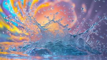 Dynamic Water Splash with Colorful and Attractive Background Setting for Visual Appeal. photo