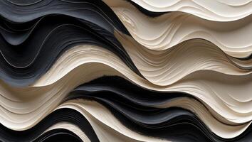 An Abstract Wavy Surface Featuring an Elegant Contrast of Black and Beige Colors. photo